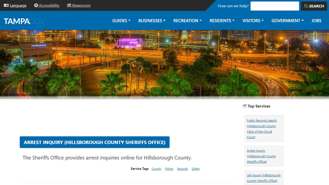 Arrest Inquiry (Hillsborough County Sheriffs Office) - City of Tampa